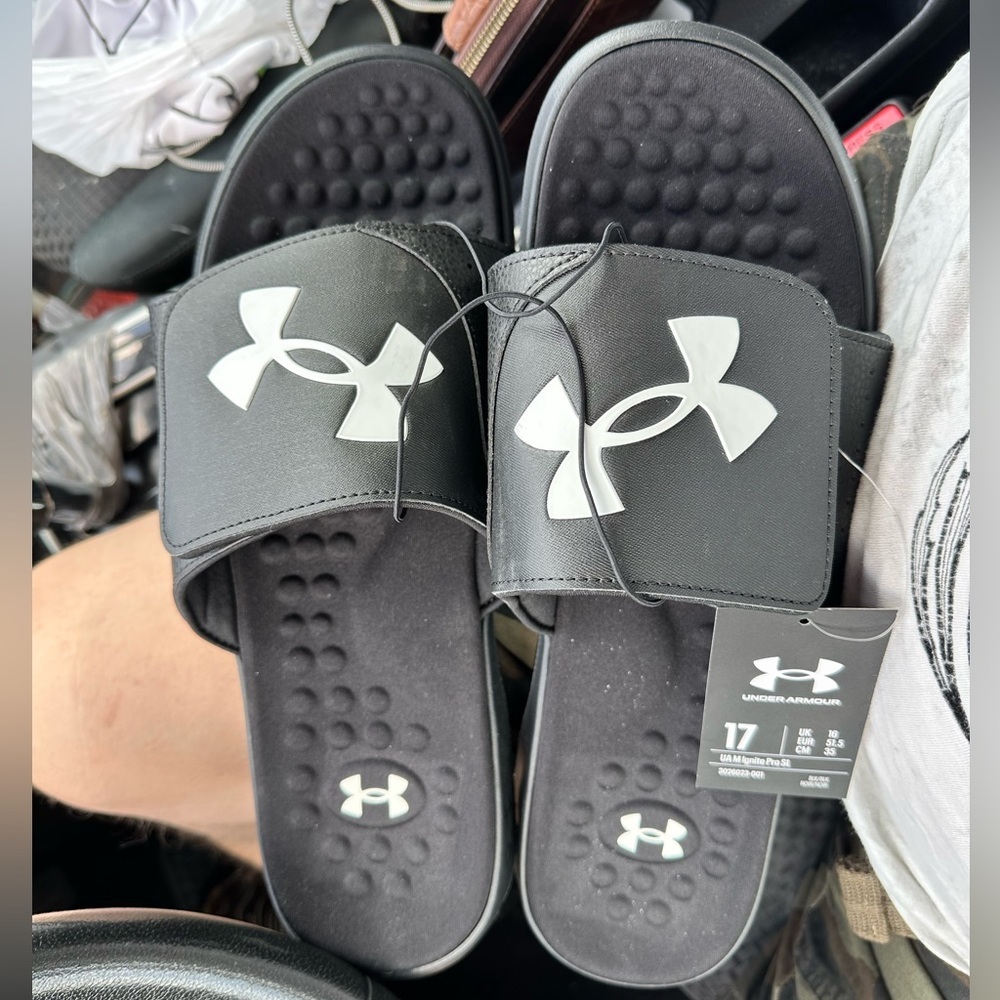 Under Armour Black Slides with White Logo